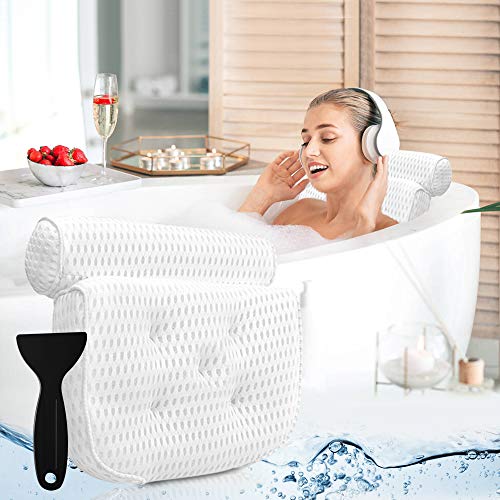AmazeFan Bath Pillow, Bathtub Spa Pillow with 4D Air Mesh Technology and 7  Suction Cups, Helps Support Head, Back, Shoulder and Neck, Fits All